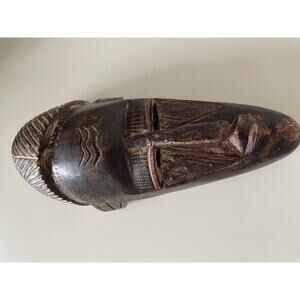 Vintage African Hand Carved Wooden Mask Made in Ghana 13 1/2 x 5 3/4 x 3 1/4